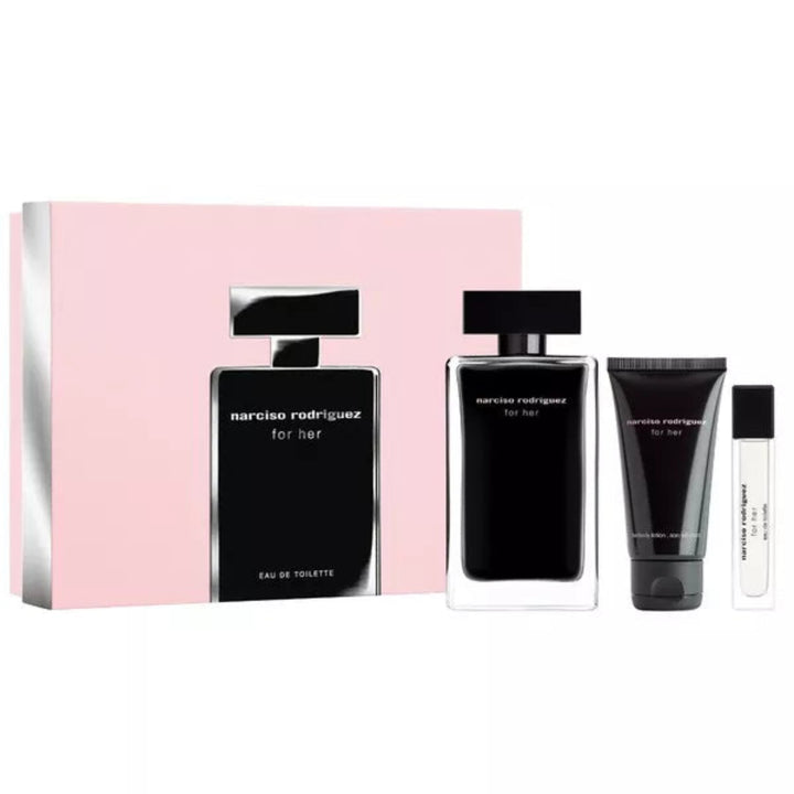 Narciso Rodriguez Set For Her Set 3 pzas 3.3oz EDP + 0.33 EDP +1.6oz B/L Women's Set