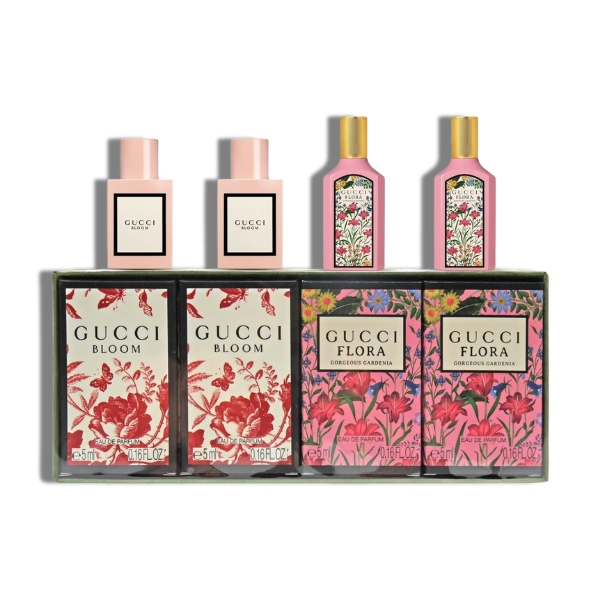 Gucci 2 X Bloom 5ml/0.16 Eau De Parfum + 2 X Flora Gorgeous Gardenia 0.16 Eau De Parfum Women 4 Pcs -Mini Set