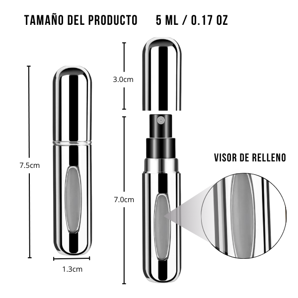 Mini Frasco de Perfume Portatil Reutilizable 5ml/0.17oz Color Plateado