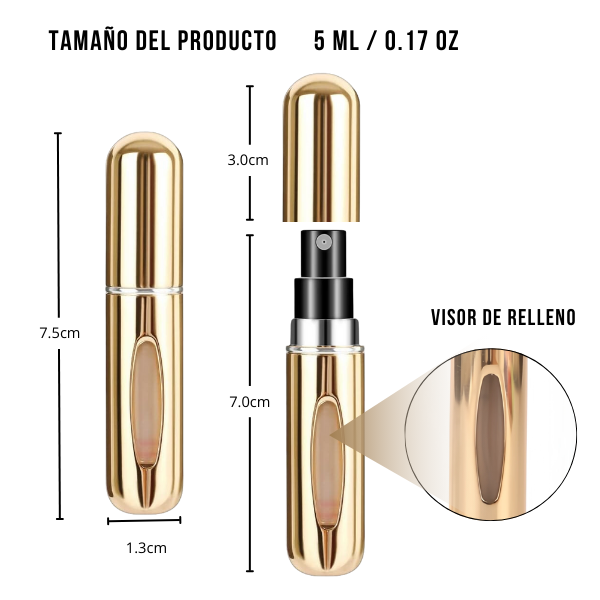 Mini Frasco de Perfume Portatil Reutilizable 5ml/0.17oz Color Dorado