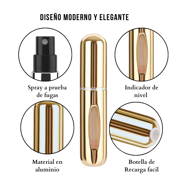 Mini Frasco de Perfume Portatil Reutilizable 5ml/0.17oz Color Dorado