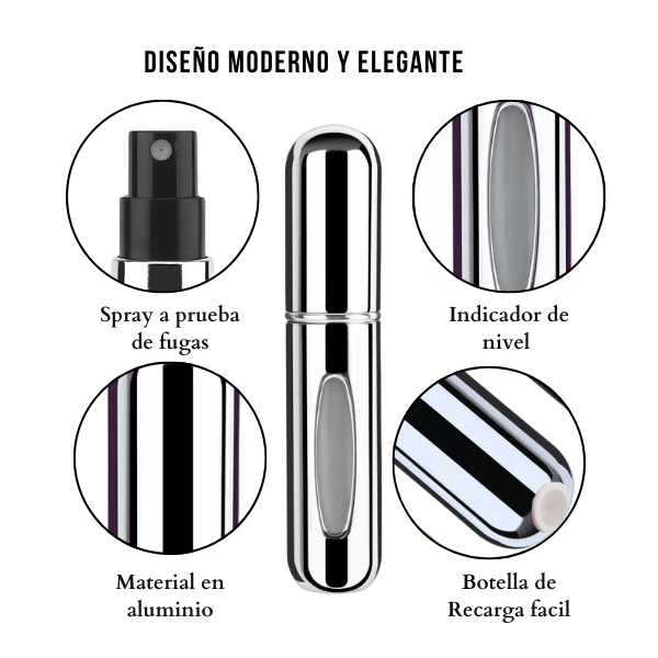 Mini Frasco de Perfume Portatil Reutilizable 5ml/0.17oz Color Plateado