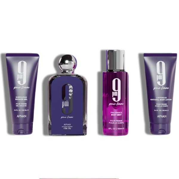 Afnan 9Pm Pour Femme 4 Pcs Set 100ml/3.4 Oz EDP  -Purple Box- Women