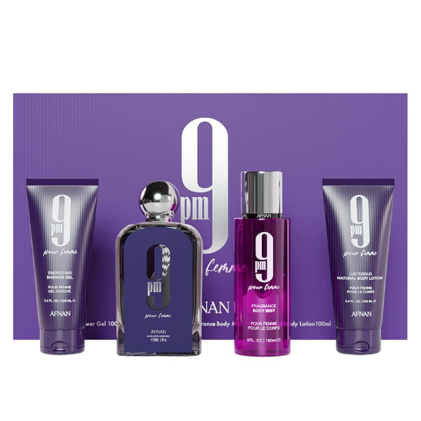 Afnan 9Pm Pour Femme 4 Pcs Set 100ml/3.4 Oz EDP  -Purple Box- Women