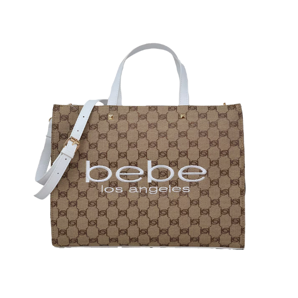 Cartera Marca Bebe Original -Bolso Tote marrón y blanco