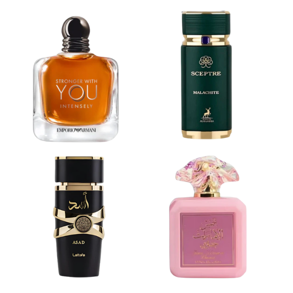 COMBO # 1 Giorgio Armani SWY Intensely - Maison Alhambra Sceptre Malachite - Lattafa Asad - Ard Al Zaafaran Pink Blush