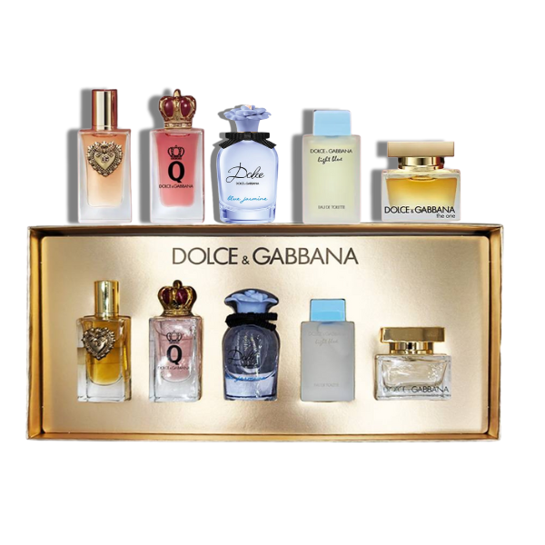 D&G 5 Pcs Mini Set - Devotion EDP 5ml+Q EDP 5ml+Blue Jasmine EDP 5ml +The One EDP 5ml+Light Blue EDT 4.5ml -Mini Set