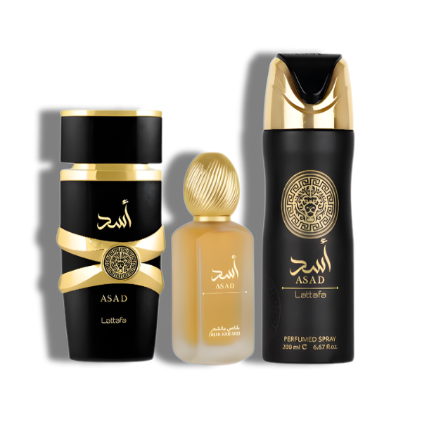 Lattafa Asad EDP Set 3 pzas Men's Set -Black-Gold Box- Men
