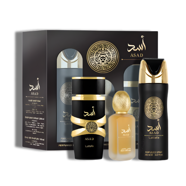 Lattafa Asad EDP Set 3 pzas Men's Set -Black-Gold Box- Men
