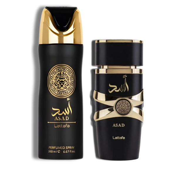Lattafa Asad EDP Set 2 pzas Men's Set -Black-Gold Box- Men