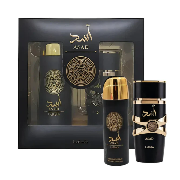 Lattafa Asad EDP Set 2 pzas Men's Set -Black-Gold Box- Men
