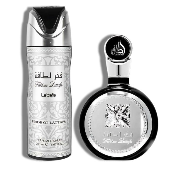 Lattafa Fakhar 2 Pza Set 100ml/3.4 Oz EDP Spr -Silver-Black Box- Men