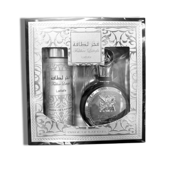 Lattafa Fakhar 2 Pza Set 100ml/3.4 Oz EDP Spr -Silver-Black Box- Men