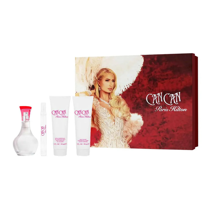 Paris Hilton Can Can 4 Pcs Set 100ml/3.4 Oz EDP Spr+90ml/3.0 Oz Sh/G+90ml/3.0 Oz B/L+0.25 Oz EDP Spr -Hard B Women