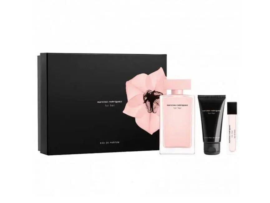 Narciso Rodriguez Set For Her Set 3 pzas 3.3oz EDP + 0.33 EDP +1.6oz B/L Women's Set
