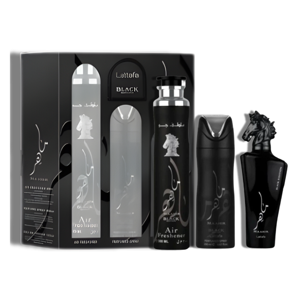 Lattafa Maahir Black Edition Set 3 Pzas 100ml/3.4 Oz EDP Spr -Black Box- Men