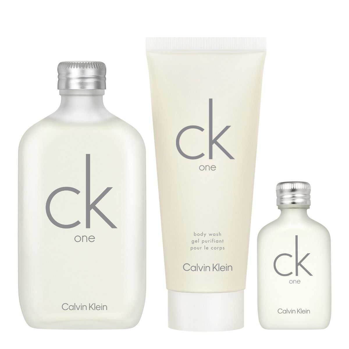 CK One 3 Pcs Set 3.3 Oz Edt Spr+3.3 Oz Body Wash+0.5 Oz Edt Mini