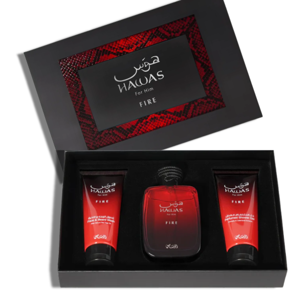 Rasasi Set Hawas Fire EDP Set 3 Pzas 3.4oz + BL + SG Men' Set