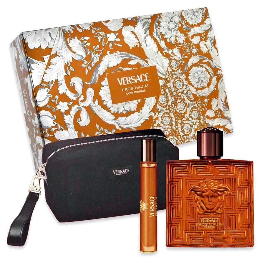 Versace Eros Najim Parfum 3 Pcs Set 3.4 Oz Parfum Spr+0.33 Oz Parfum Travel Spr+Bag [Brown-Hard Box]